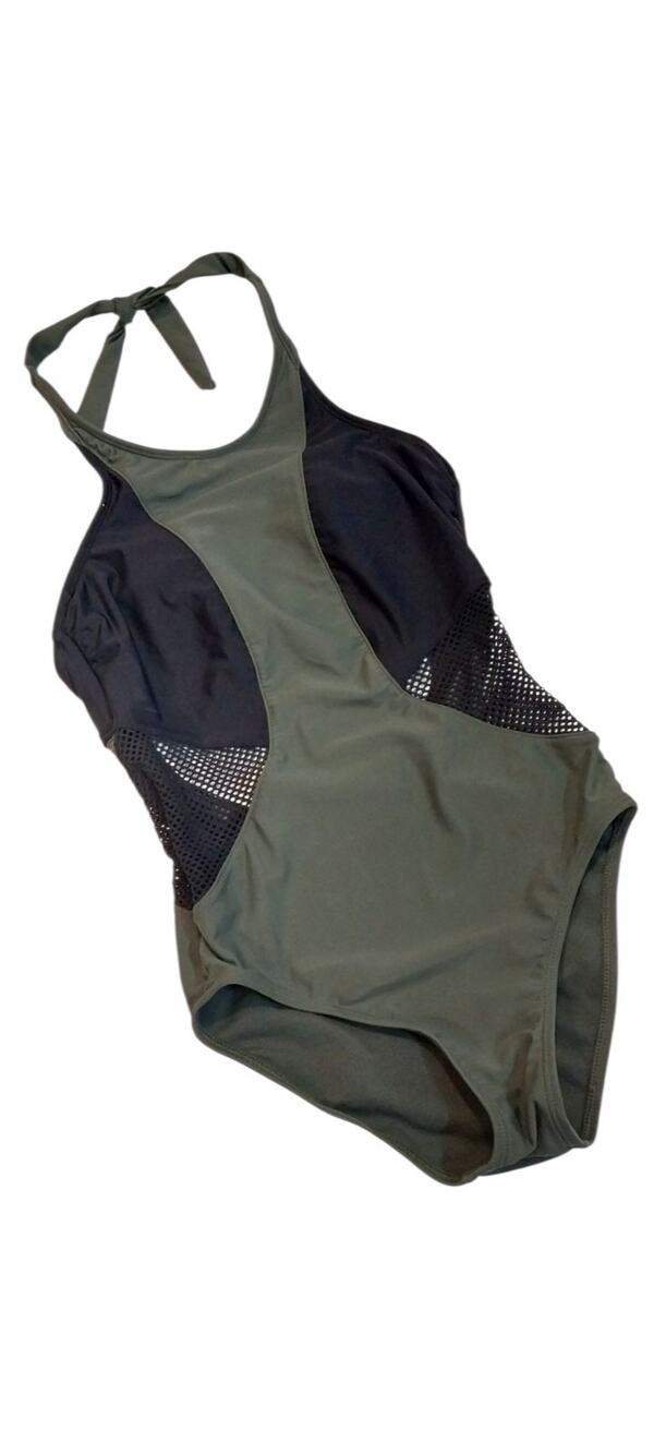 New Swimming Suit Size Small Green Black Mesh Cutouts One Piece NWT Womans Sexy